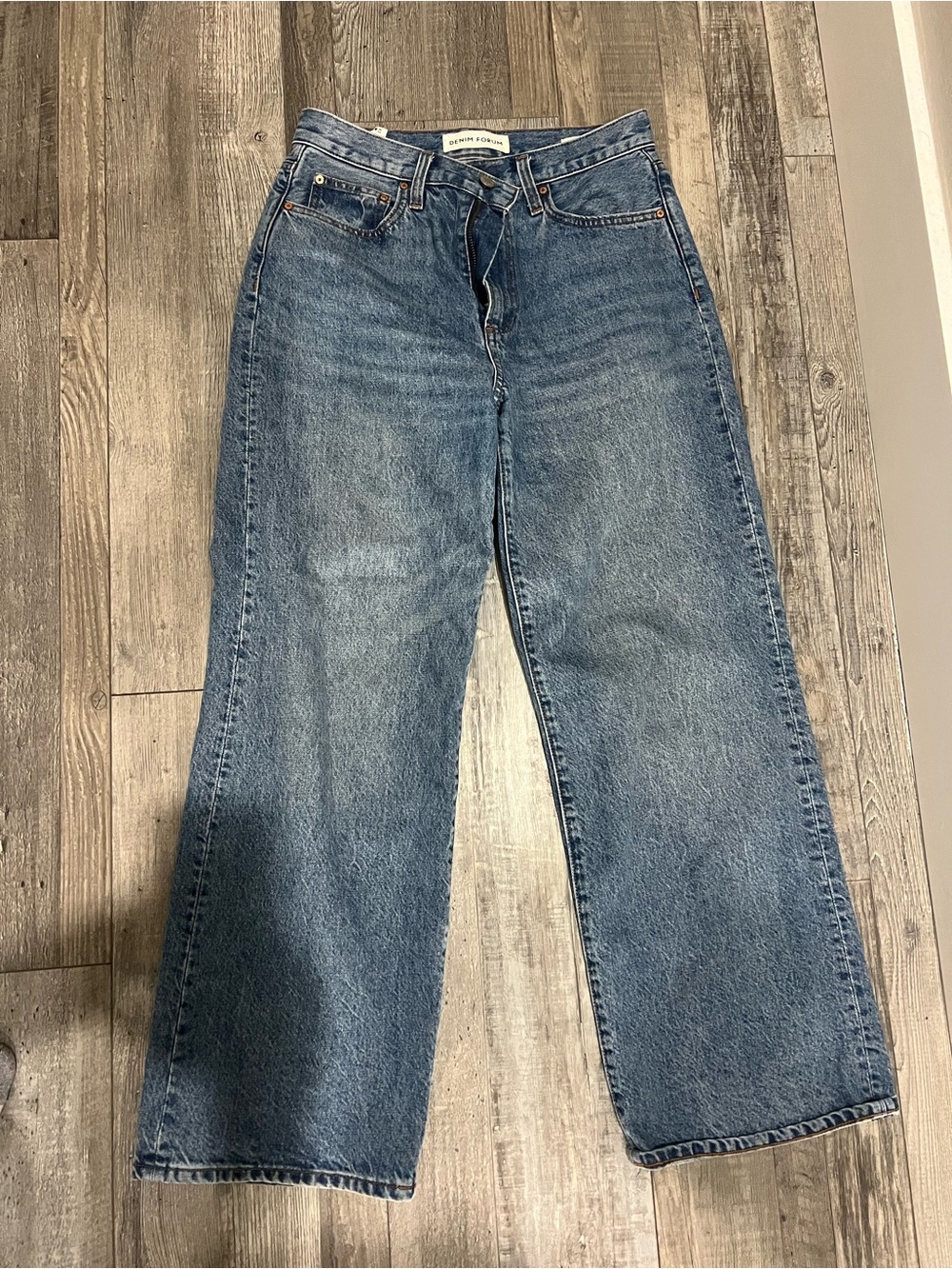 Denim Forum Vintage-Inspired Wide Leg Blue Jeans